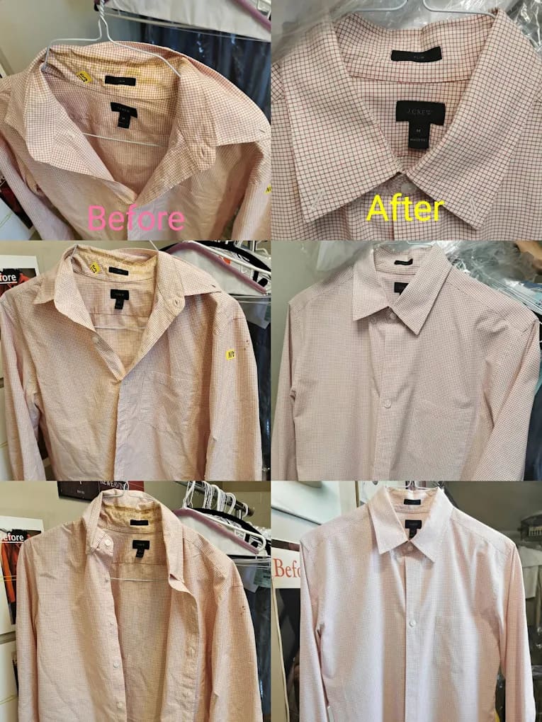 Before and after of dress shirts with collars and cuffs brightened